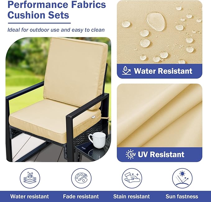 Outdoor Chair Cushions, Waterproof Patio Chair Cushions 24x24x4 Inch, Outdoor Cushions with Removable Cover for Sofa, Fade Resistant Patio Cushions for Outdoor Furniture, Beige