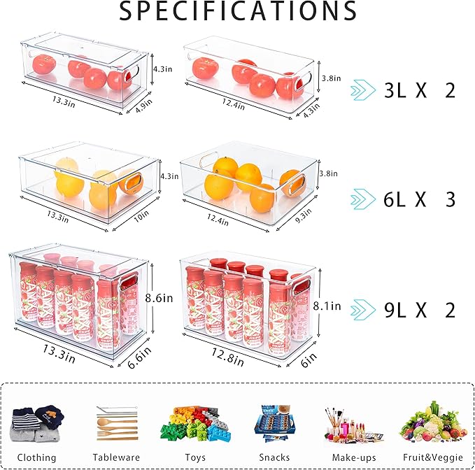 MineSign 7 pack Stackable Refrigerator Organizer Bins Pull-Out Drawers - Image 3