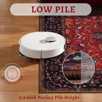 Tangsoo 2x3 Washable Rugs for Entryway, Vintage Floral Rug Red Small Area Rug Non-Slip Soft Low Pile, Small Carpet Door Mat, Front Door Indoor Throw Rugs for Entrance Kitchen Entry