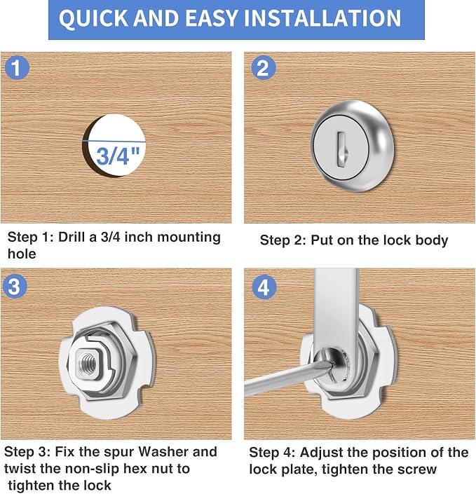 Cabinet Lock with Keys, 2 Pack Cabinet Cam Lock Set - Image 8