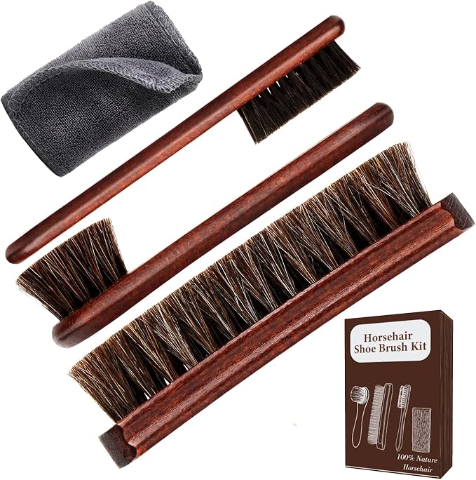 4-Piece 100% Horse Hair Shoe Brush Kit by LYSSRA