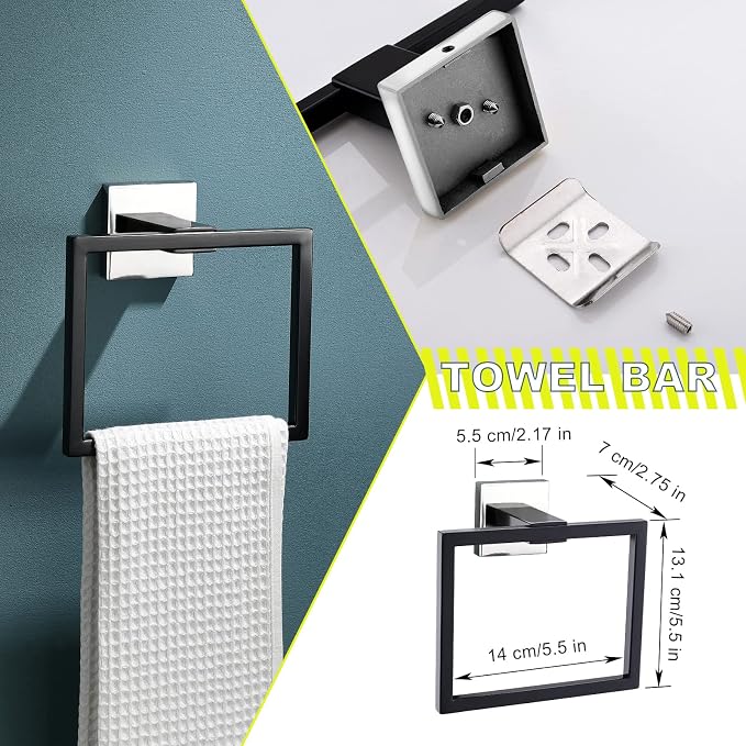 Bathroom Towel Bar Holder Sets Black and Polished 4-Piece Bathroom Hardware Set - Image 3