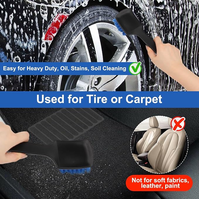 Wheel Rim Tire & Carpet Cleaning Brush Set, Soft & Stiff Bristle Wash Cleaning - Image 5