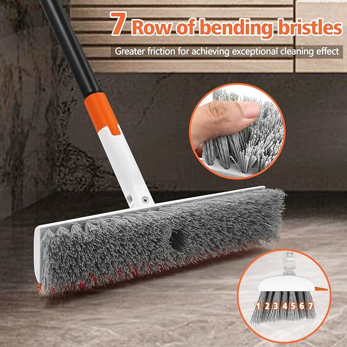 NEWE Floor Scrub Brush with Long Handle, 2 in 1 Stiff Bristles Scrubber Mop - Image 4
