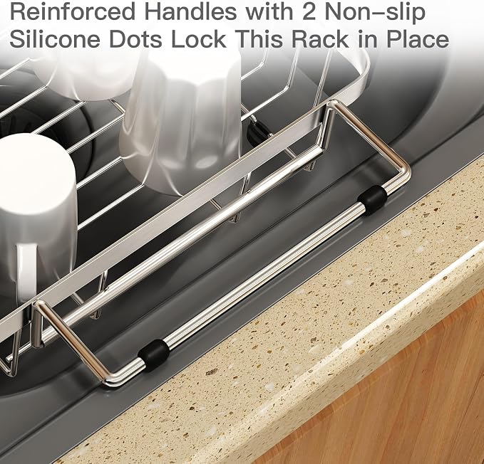 Small Expandable Over The Sink Dish Drainer Drying Rack in Stainless Steel Metal - Image 7