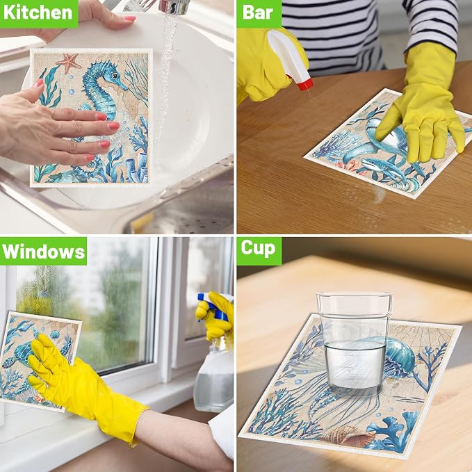 Swedish Dishcloths for Kitchen, Reusable Absorbent Fast Drying Sea Animals - Image 6