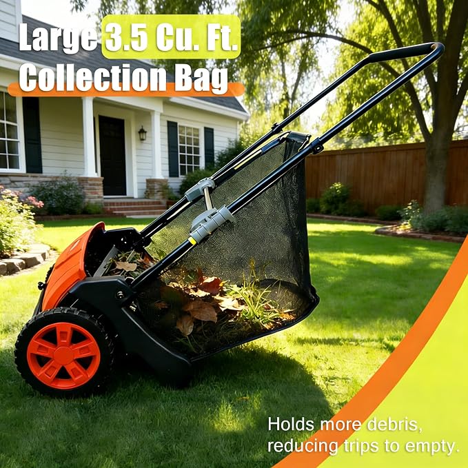 Manual Push Lawn Sweeper 21-Inch, Yard Leaf & Debris Collector - Image 3