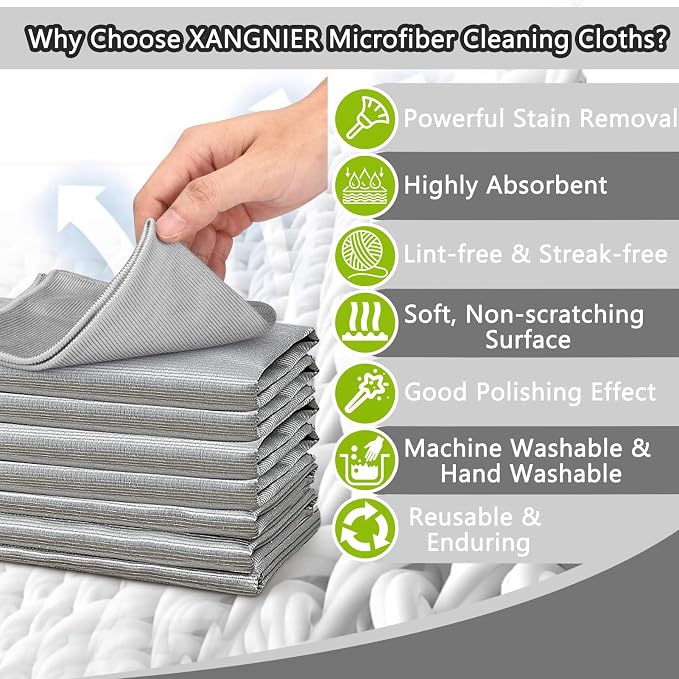XANGNIER Microfiber Glass Cleaning Cloths, 8 Pack Streak Free Miracle Cleaning - Image 4
