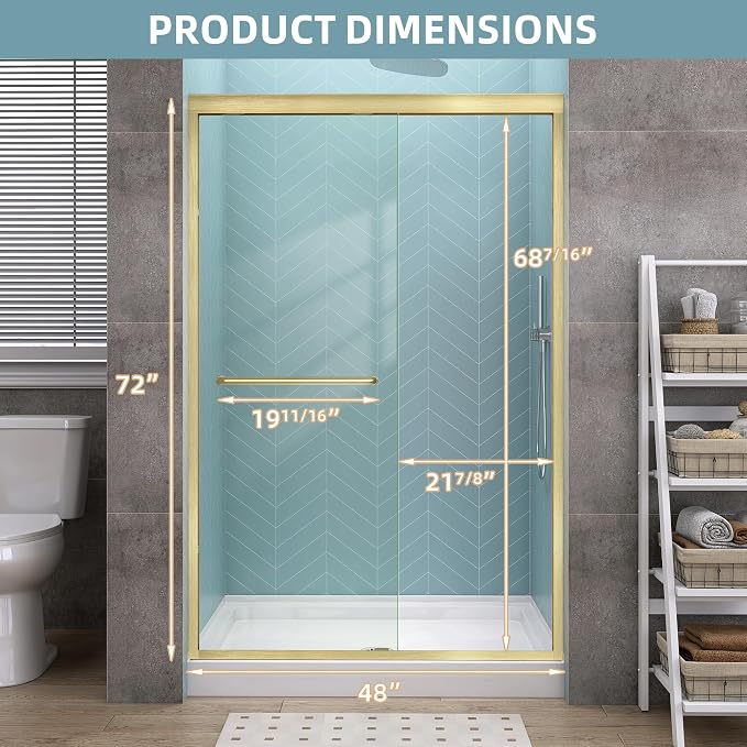 GETPRO Sliding Shower Door 44-48 in. W x 72 in. H Semi-Frameless Bypasss Double - Image 9