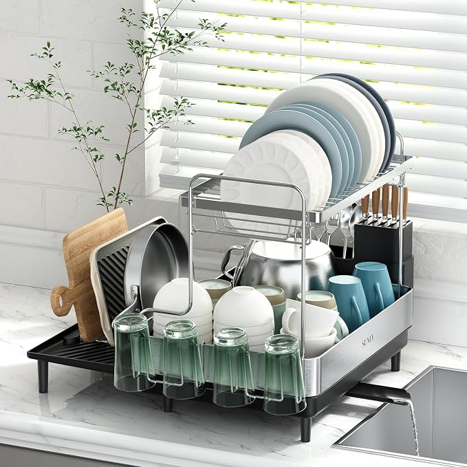 SUNLY 2 Tier Dish Drying Rack, Extra Large Dish Rack, Expandable Dish Racks by SUNLYHOME
