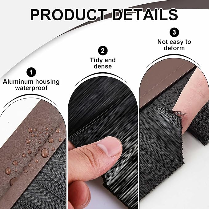 Frienda 2 Set Door Brush Bottom Sweep Brush Weather Stripping Aluminum Door Seal - Image 3