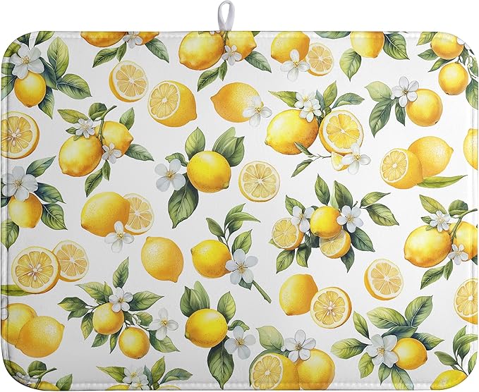 Lemon Dish Drying Mat Spring Summer Kitchen Dish Drying Pad Absorbent Drying Mat by farg