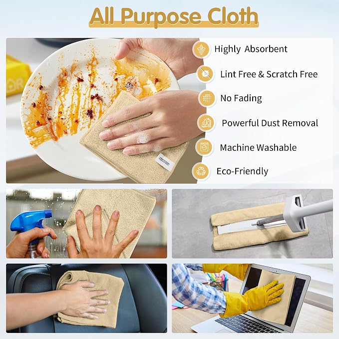 FIXSMITH Beige Microfiber Cleaning Cloth -Pack of 8, Highly Absorbent Cleaning - Image 4