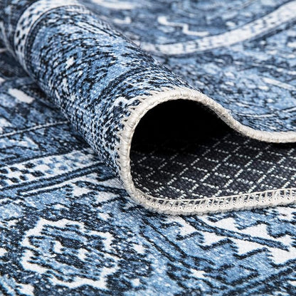Bloom Rugs Washable Non-Slip 3' x 5' Rug - Blue Traditional Area Rug for Living Room, Bedroom, Dining Room, and Kitchen - Exact Size: 3' x 5'
