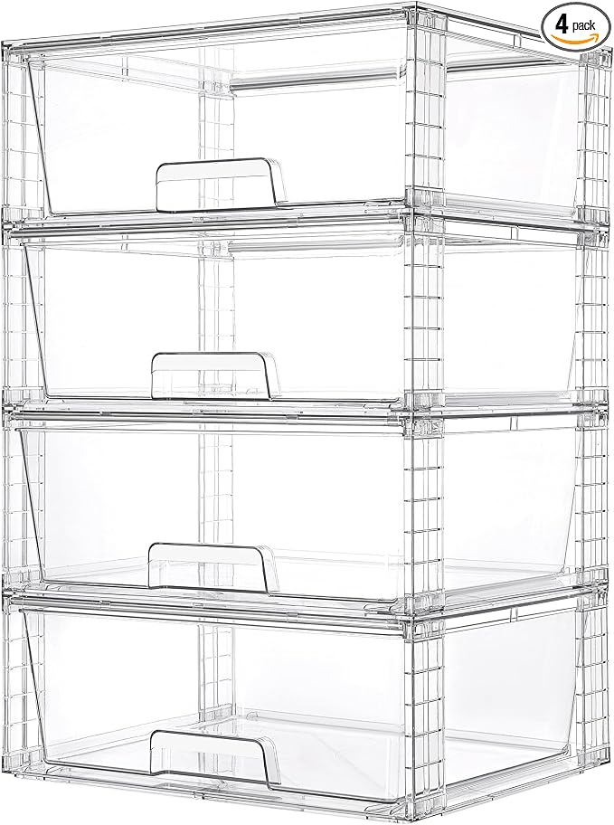 Vtopmart 4 Pack Large Stackable Storage Drawers, Easily Assemble Acrylic by Vtopmart