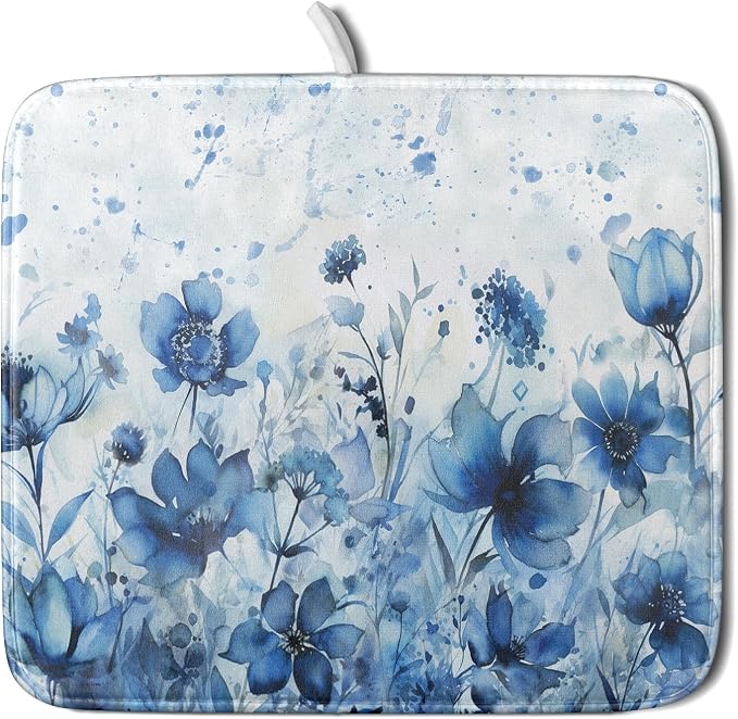 Giwawa Blue Floral Dish Drying Mat by Giwawa