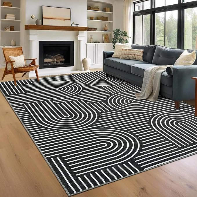 Washable Rug 9x12 Area Rugs for Living Room, Abstract Rug for Bedroom, Soft by ROYHOME
