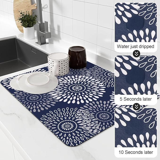 LuxStep Dish Drying Mat Super Absorbent Kitchen Counter Mat Rubber Backing - Image 4
