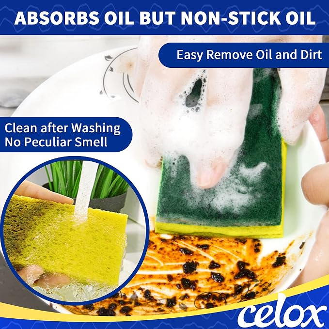 CELOX 24 Pack Dish Sponge for Kitchen, Dual Sided Scrub Sponge Heavy Duty - Image 2