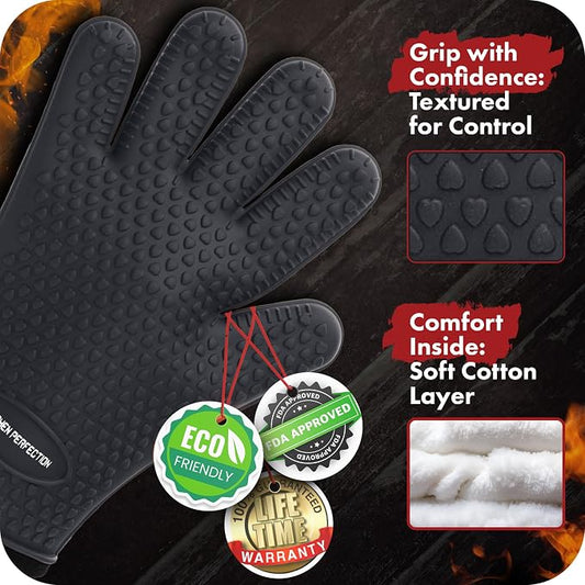 KITCHEN PERFECTION XL Silicone Smoker Oven Gloves-Extreme Heat Resistant BBQ - Image 2