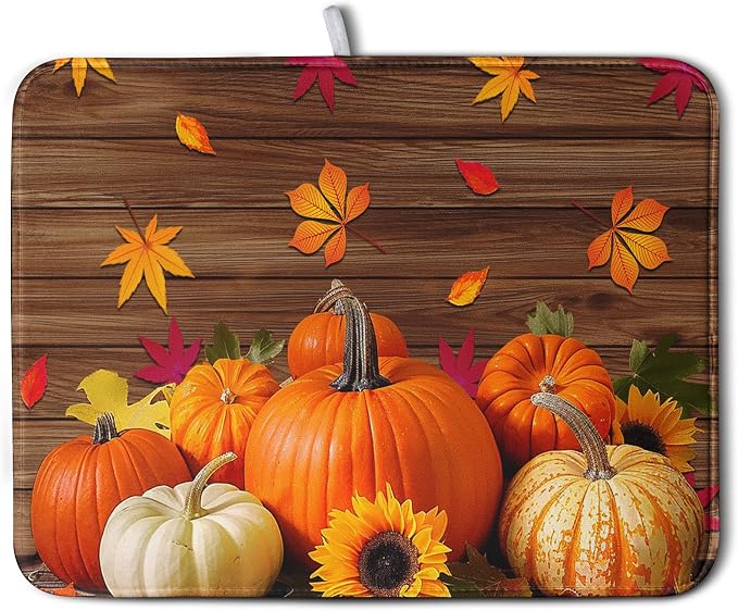 AutumnThanksgiving Pumpkin Dish Drying Mat by Kwlegh