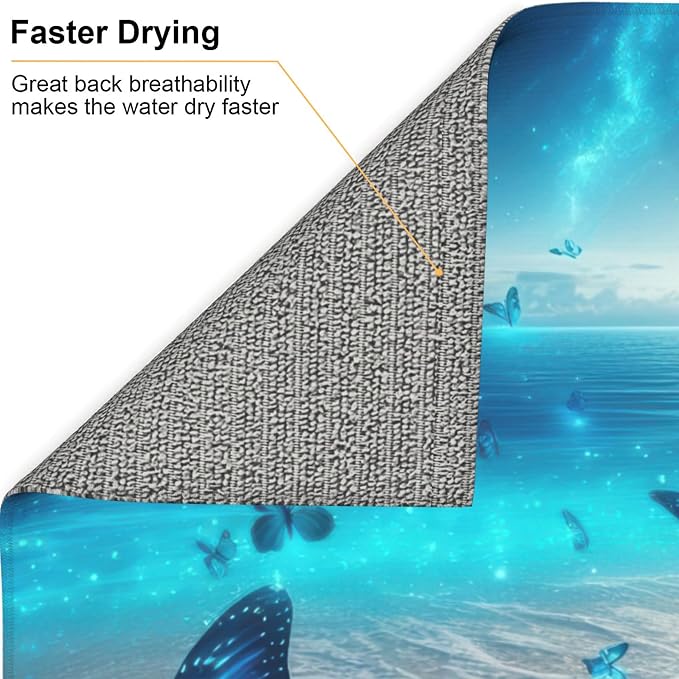 Blue Butterfly Beach Dish Drying Mat 16x18 Inch, Microfiber Absorbent Fast Dry - Image 5