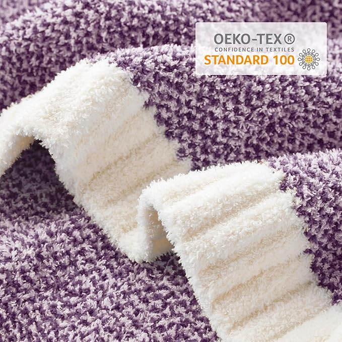 Snuggle Sac Purple Reversible Super Soft Blanket Twin Size for Bed and Sofa, Warm Cozy Knit Blankets Fuzzy Plush, Heather Purple, 60x80 inches