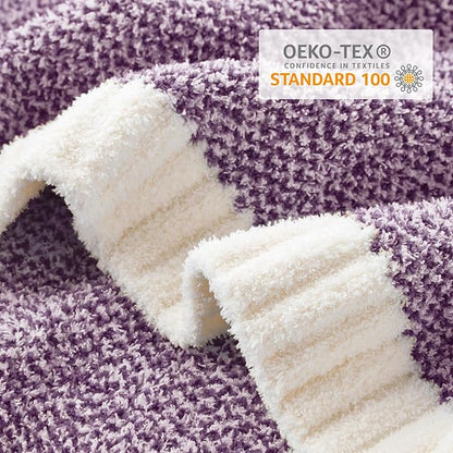 Snuggle Sac Purple Reversible Super Soft Blanket Twin Size for Bed and Sofa, Warm Cozy Knit Blankets Fuzzy Plush, Heather Purple, 60x80 inches