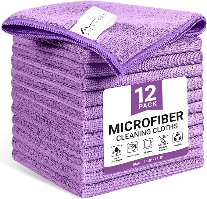 Microfiber Cleaning Cloth, 12 Pack Purple Cleaning Rags by Unknown
