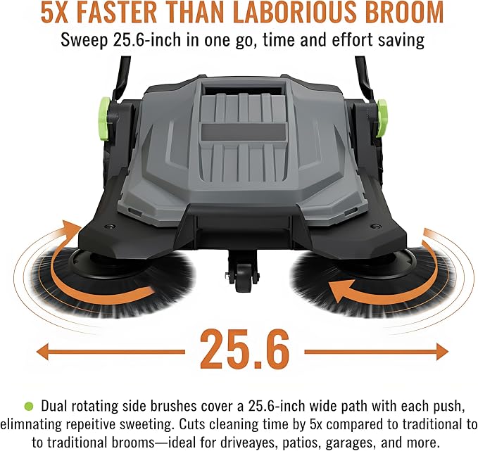 Walk-Behind Hand Push Floor Sweeper, 25.6" Sweeping Width Manual Non-Electric - Image 3