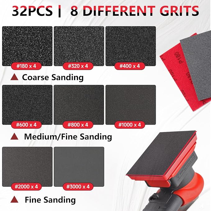 32PCS Sanding Sponge Kit, 180-3000 Grit Hook & Loop Wet Dry Sanding Sponges - Image 2
