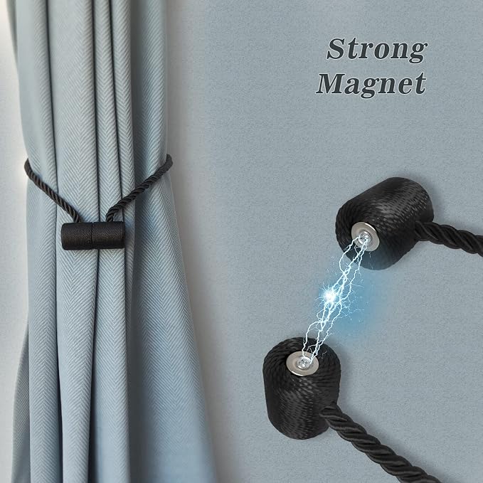 Hion Magnetic Curtain Tiebacks Black 2pcs, Curtain Tiebacks Buckles Holdbacks - Image 4
