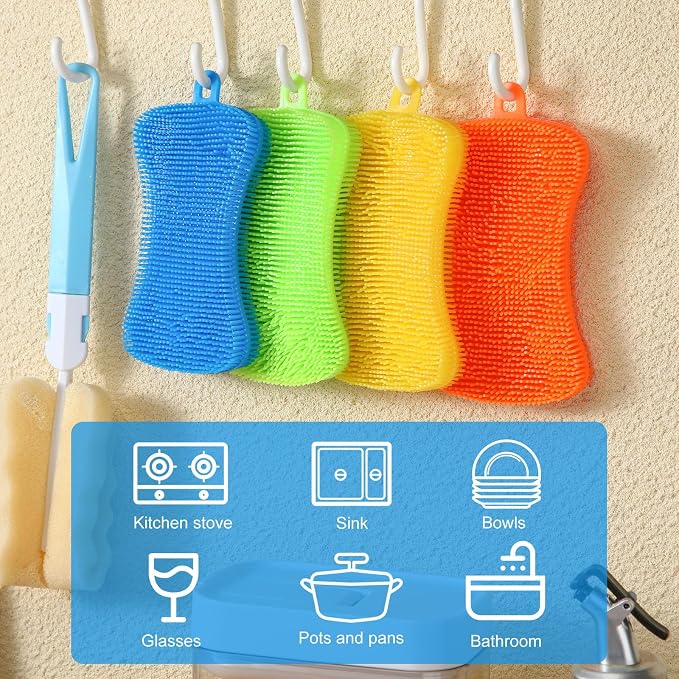 Patelai 10 Pieces Silicone Dish Sponge Silicone Scrubber Reusable Kitchen - Image 3