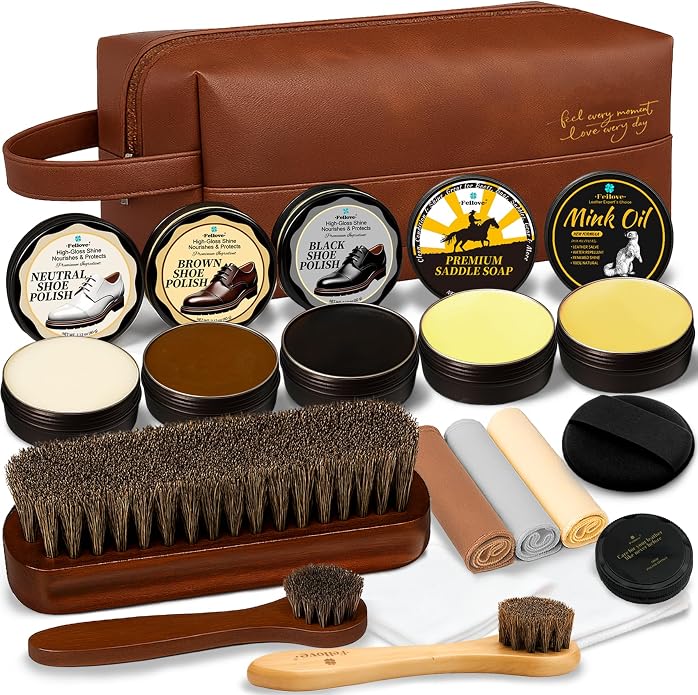 Shoe Care Kit – 16-in-1 Leather Shoe Polish, Cleaning & Conditioning Kit by FeiloveCareforYourLeather