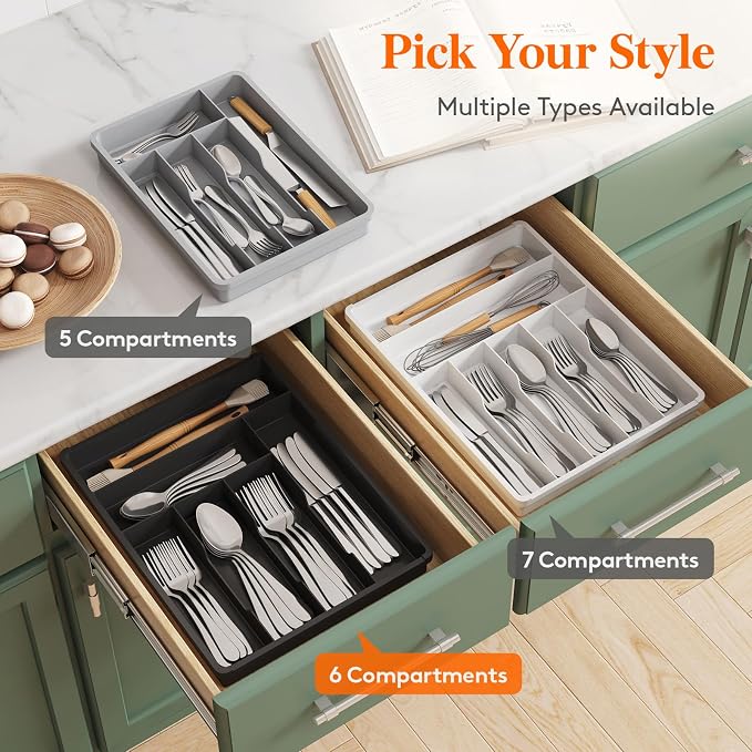 Lifewit Silverware Tray, Deep Wide Cutlery Drawer Organizer Storage - Image 8