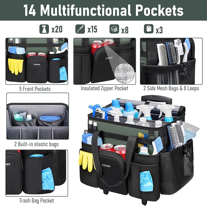 Ytonet XXL Cleaning Caddy with Wheels, Large Rolling Cleaning Caddy Bag with - Image 8