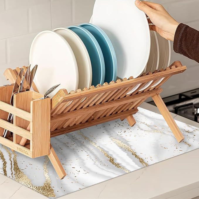 White Gold Marble Dish Drying Mats 18x24 Inch, Dish Pad Drying Rack Mat - Image 7