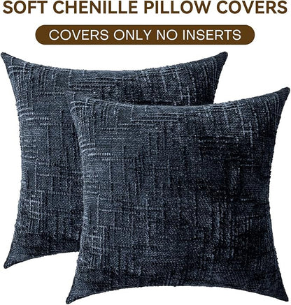 Decorative Throw Pillow Covers 20x20 Inch Set of 2, Soft Solid Farmhouse Chenille Couch Pillows, Spring Pillow Covers for Couch Sofa Bed Living Room Home Decor Pillowcase, Dark Blue