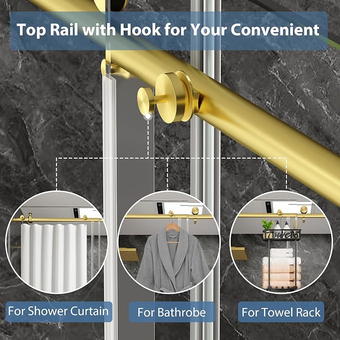 KPUY Frameless Shower Door, 49-54" W x 76" H Sliding Glass Shower Door - Image 8