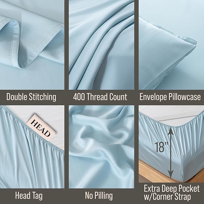 Bella Coterie 6 Piece Luxury Bamboo Viscose California King Size Sheet Set | 100% Organically Grown | Cooling for Hot Sleepers | 18" Deep Pocket | Soft & Hypoallergenic | 4 Pillowcases [Coastal Blue]