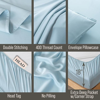 Bella Coterie 6 Piece Luxury Bamboo Viscose California King Size Sheet Set | 100% Organically Grown | Cooling for Hot Sleepers | 18" Deep Pocket | Soft & Hypoallergenic | 4 Pillowcases [Coastal Blue]