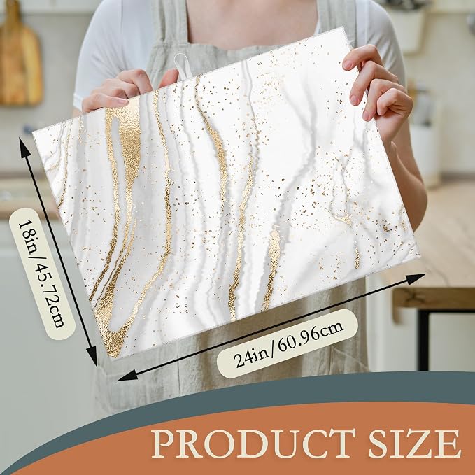 White Gold Marble Dish Drying Mats 18x24 Inch, Dish Pad Drying Rack Mat - Image 2