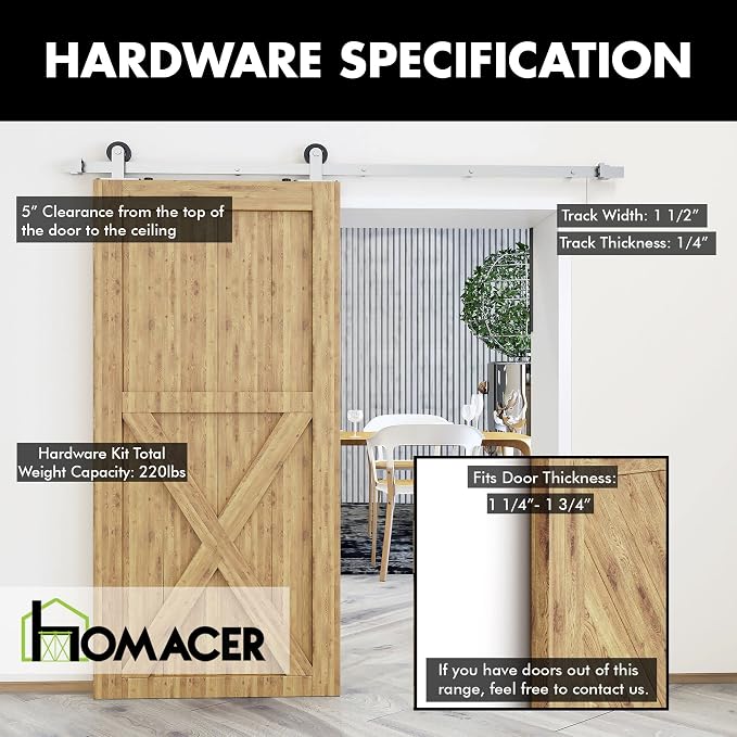 Homacer Brushed Nickel Non-Bypass Sliding Barn Door Hardware Kit, - Image 6
