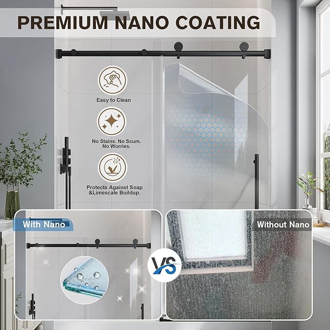 Frameless Glass Shower Door, 49-54" W x 76" H Sliding Frameless Shower Door - Image 2