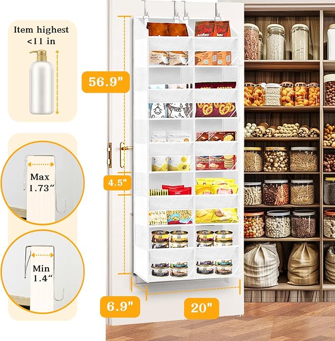 Over The Door Organizer 5 Tiers, Extra Large Behind Door Storage of 10 - Image 2