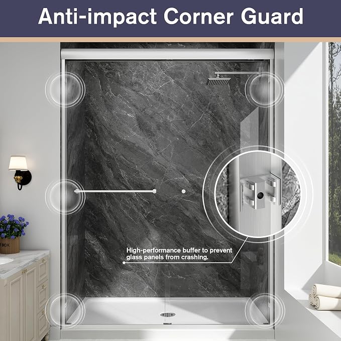Double Sliding Shower Door, 1/4'' Clear SGCC Tempered Glass - Image 9