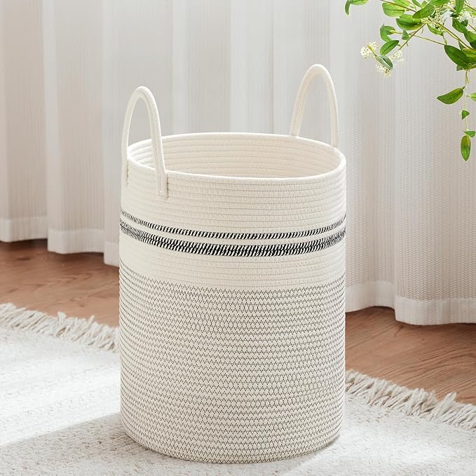 VIPOSCO Large Laundry Hamper, Tall Woven Rope Storage Basket by VIPOSCO