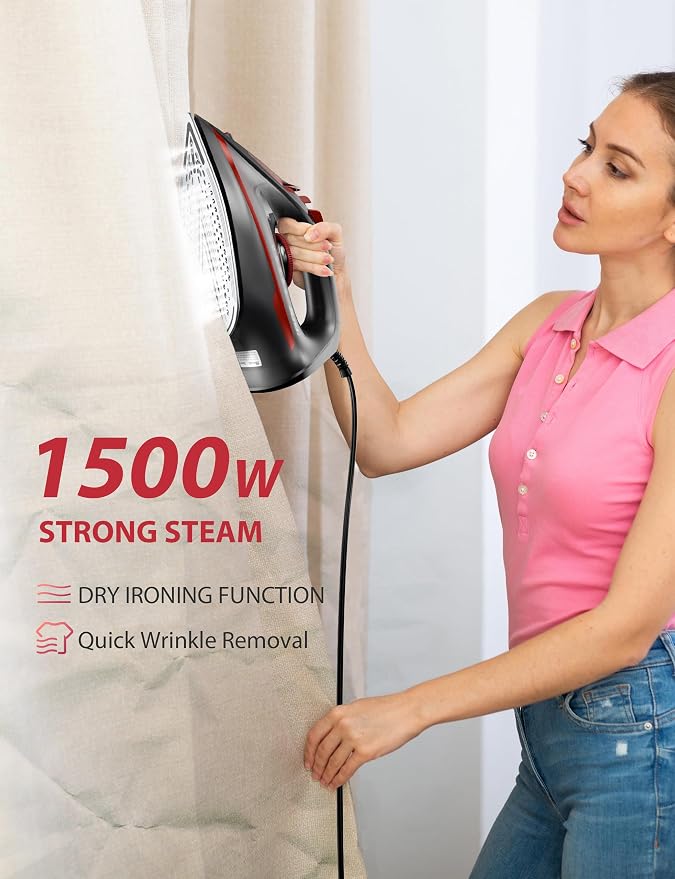 Irons Steamer for Clothes, Non-Stick Ceramic Soleplate, 500 Microsteam Holes - Image 8