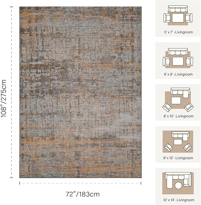 6x9 Washable Area Rug for Living Room, Modern Abstract Large Boho Rugs for - Image 2