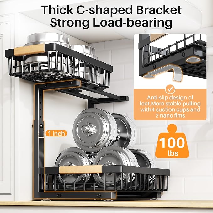 PXRACK Under Sink Organizer, Adjustable Height, 2 Tier Pull Out Under Cabinet - Image 5